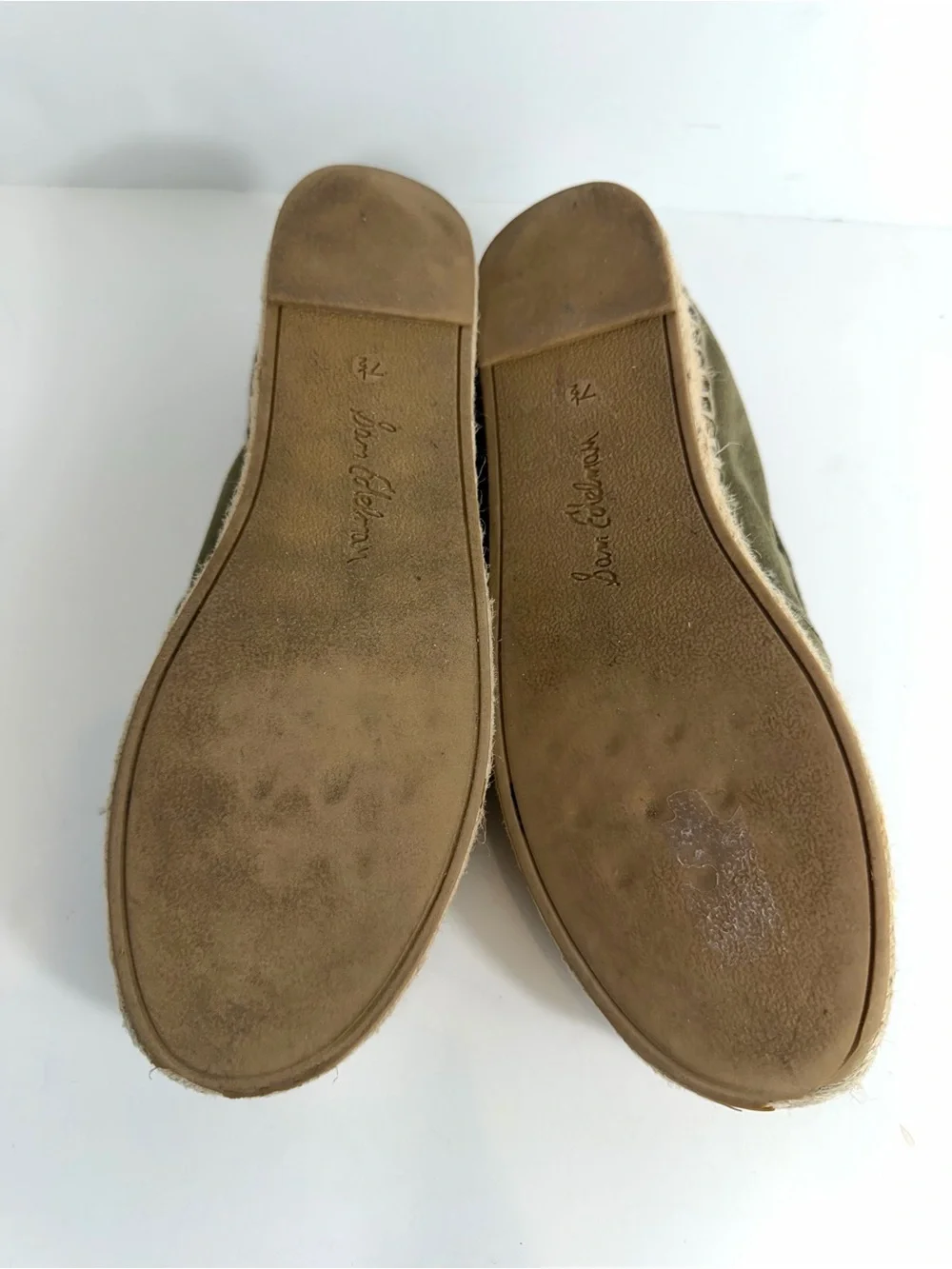 SAM EDELMAN Carrin Olive Green Suede Espadrille Platform Slip-On Flats – Size 7.